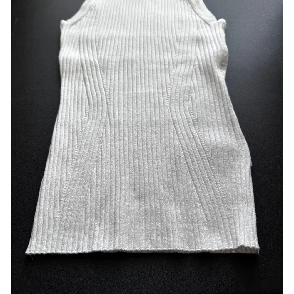 Madewell Tank Sweater White Knit Ribbed  Sleeveless Mock Neck Sleeveless Top XXS - Picture 5 of 13